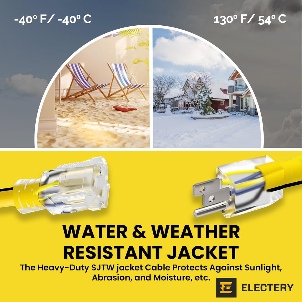 12 Gauge 75 Ft Heavy Duty Extension Cord SJTW Yellow 15Amp 1875W M84713