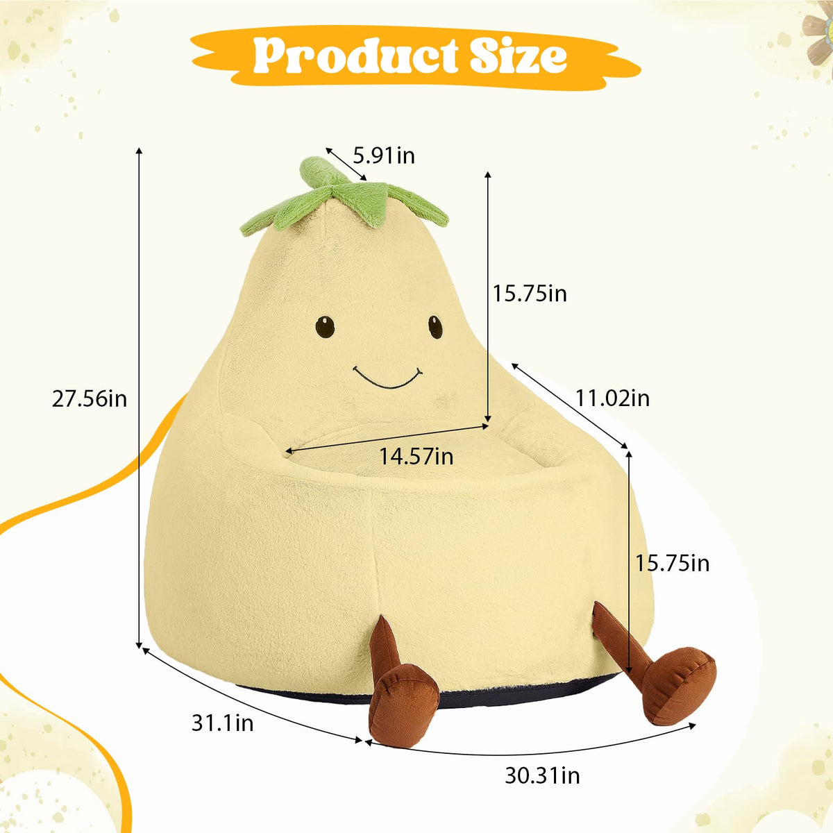 Yellow Faux Rabbit Fur Memory Foam Bean Bag Chair P897