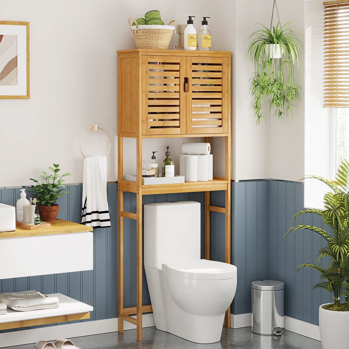 Over The Toilet Storage Cabinet with Adjustable Shelves Bamboo T7747