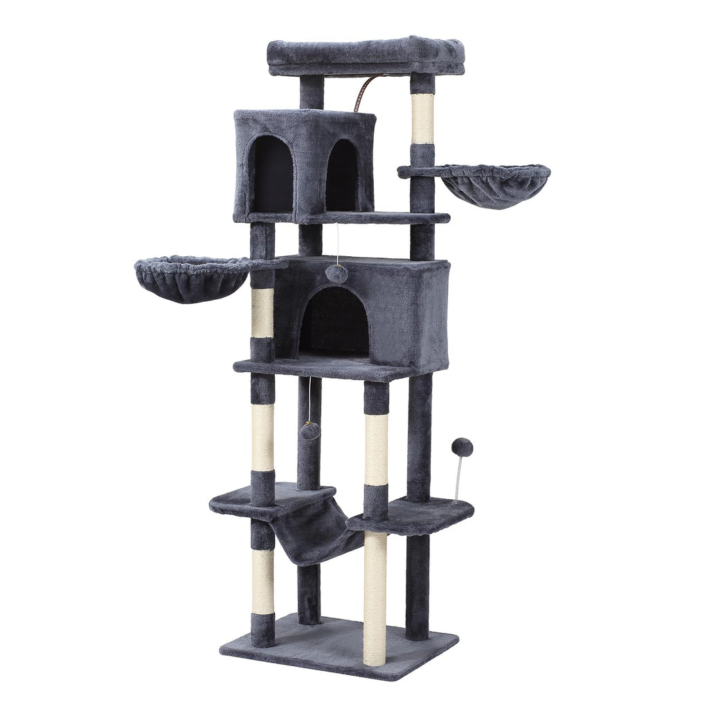 70-Inch Large Cat Tree Tower with Hammock, Scratching Post, Condo, Dark Gray M110