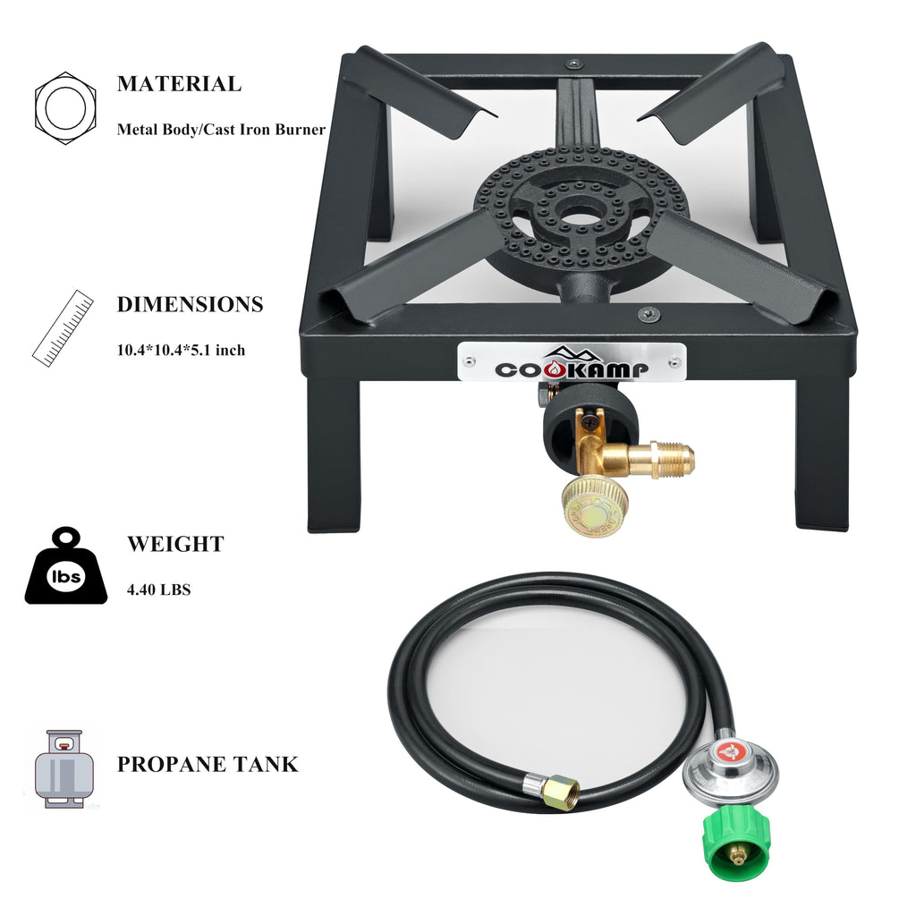 Single High Pressure Propane Camp Stove with Adjustable Regulator and Hose A8279