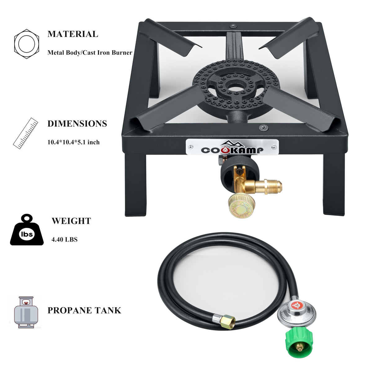 Single High Pressure Propane Camp Stove with Adjustable Regulator and Hose A8279