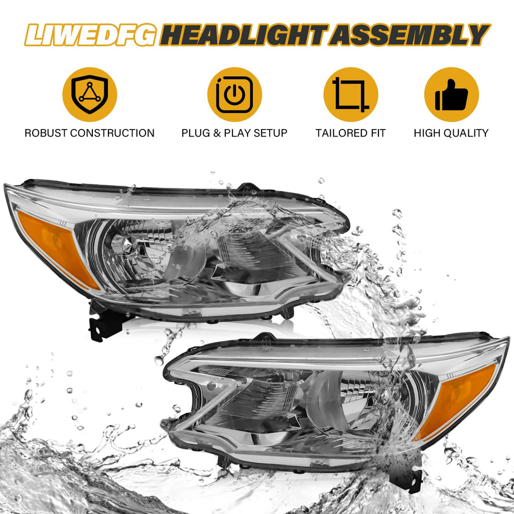 Halogen Headlight Assembly Pair Set Chrome Housing Amber Reflector F572