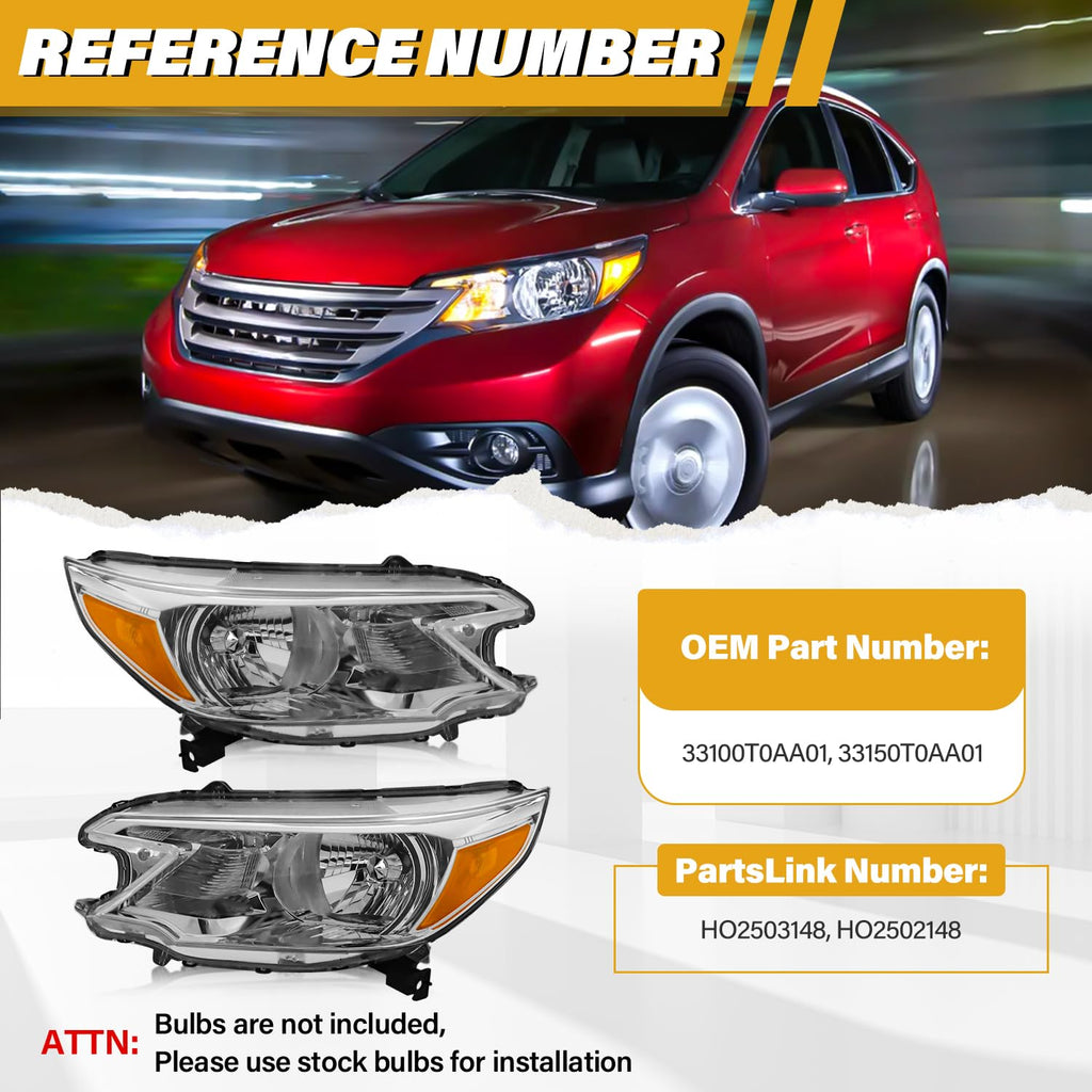 Halogen Headlight Assembly Pair Set Chrome Housing Amber Reflector F572