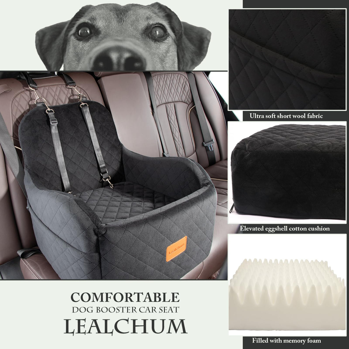 Dog Booster Car Seat for Small/Medium Dogs Up to 35lbs, Black, Medium F3070