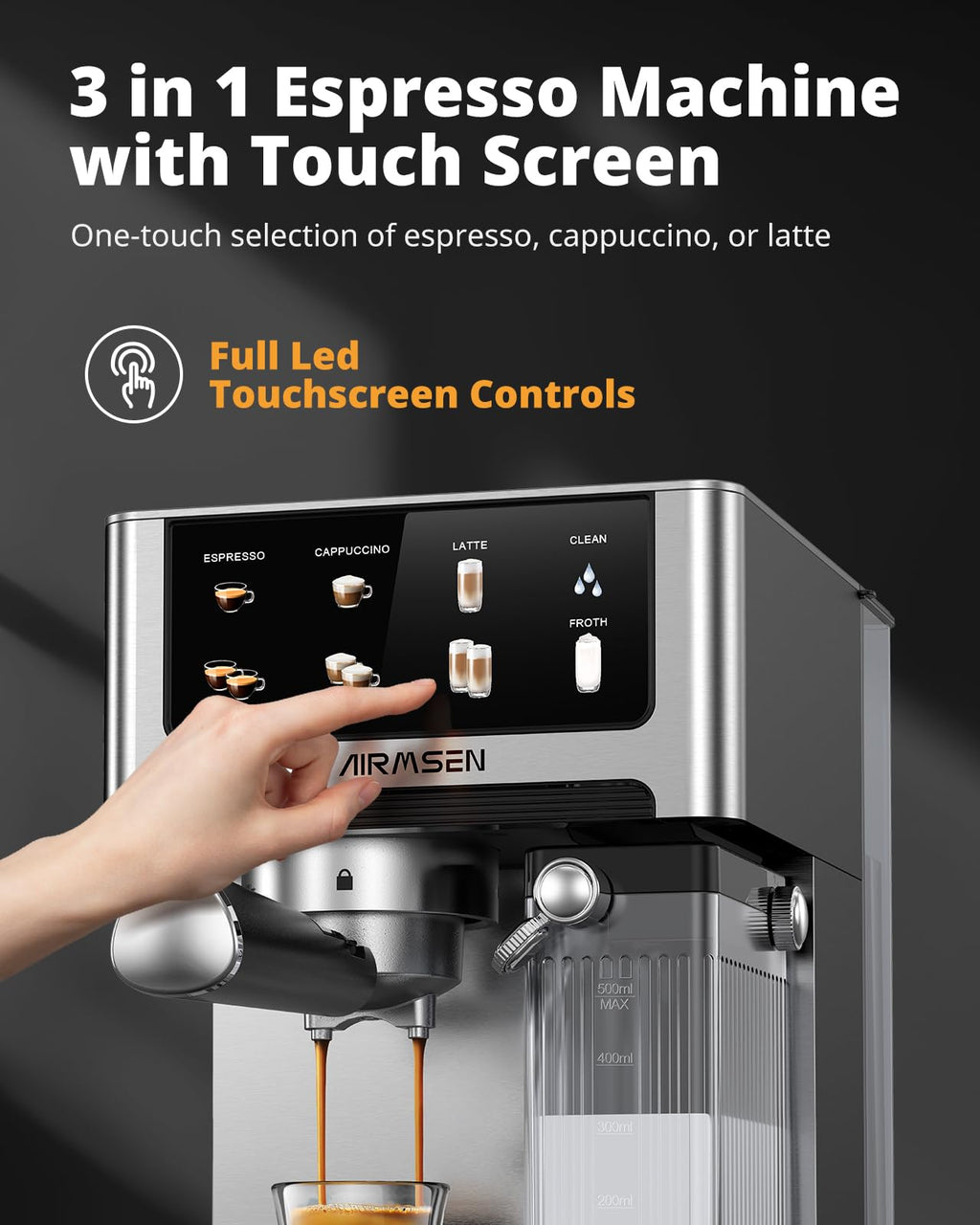 20 Bar Espresso Machine with Milk Frother, Stainless Steel, 60oz Water Tank B790
