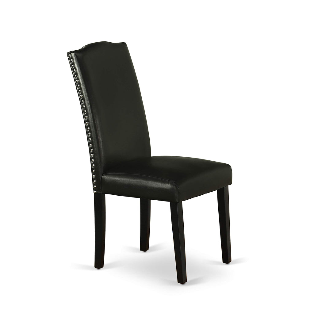 5 Piece Round Dining Table Set with 4 Black Faux Leather Chairs W860