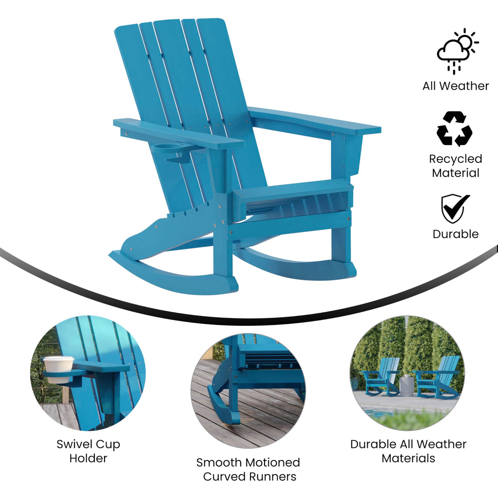 Blue Weather Resistant Poly Resin Adirondack Rocking Chair W440367