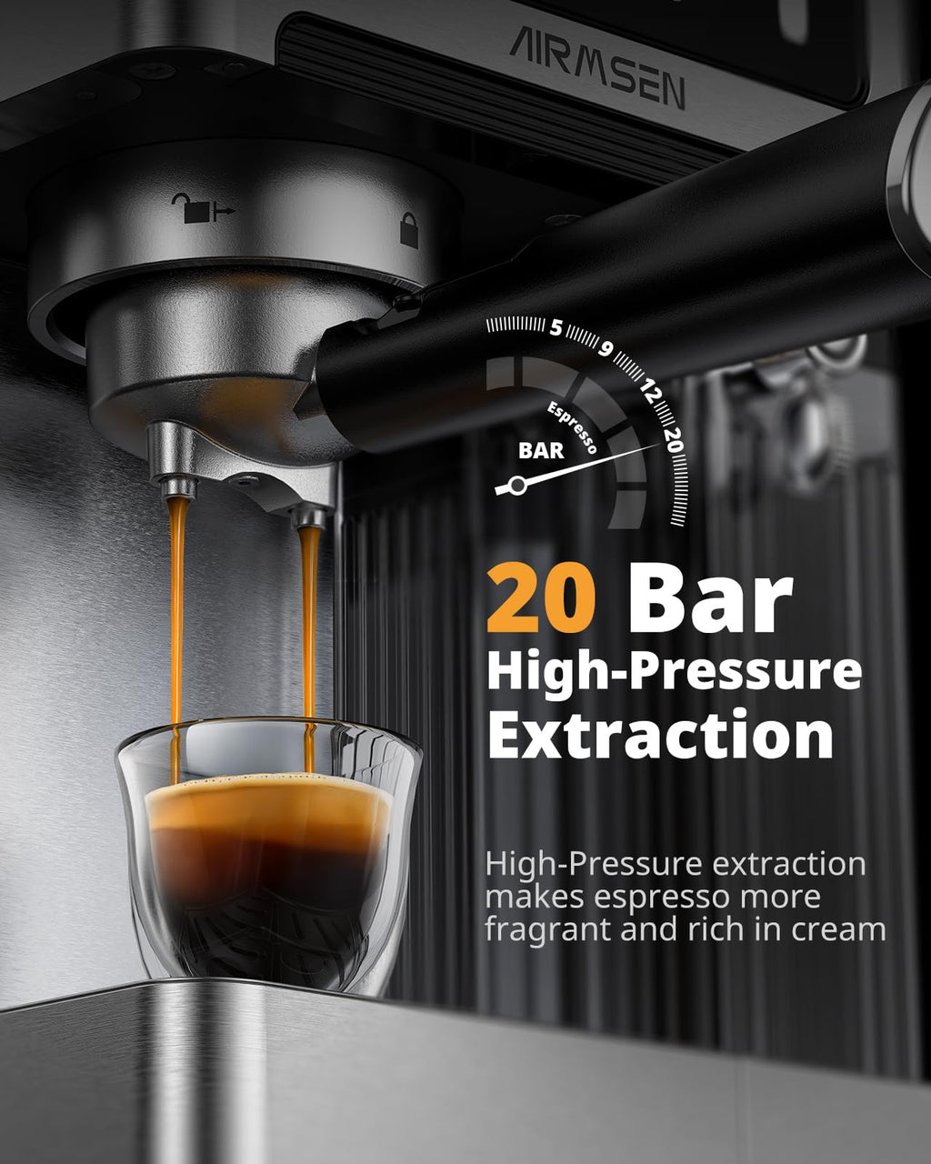20 Bar Espresso Machine with Milk Frother, Stainless Steel, 60oz Water Tank B790