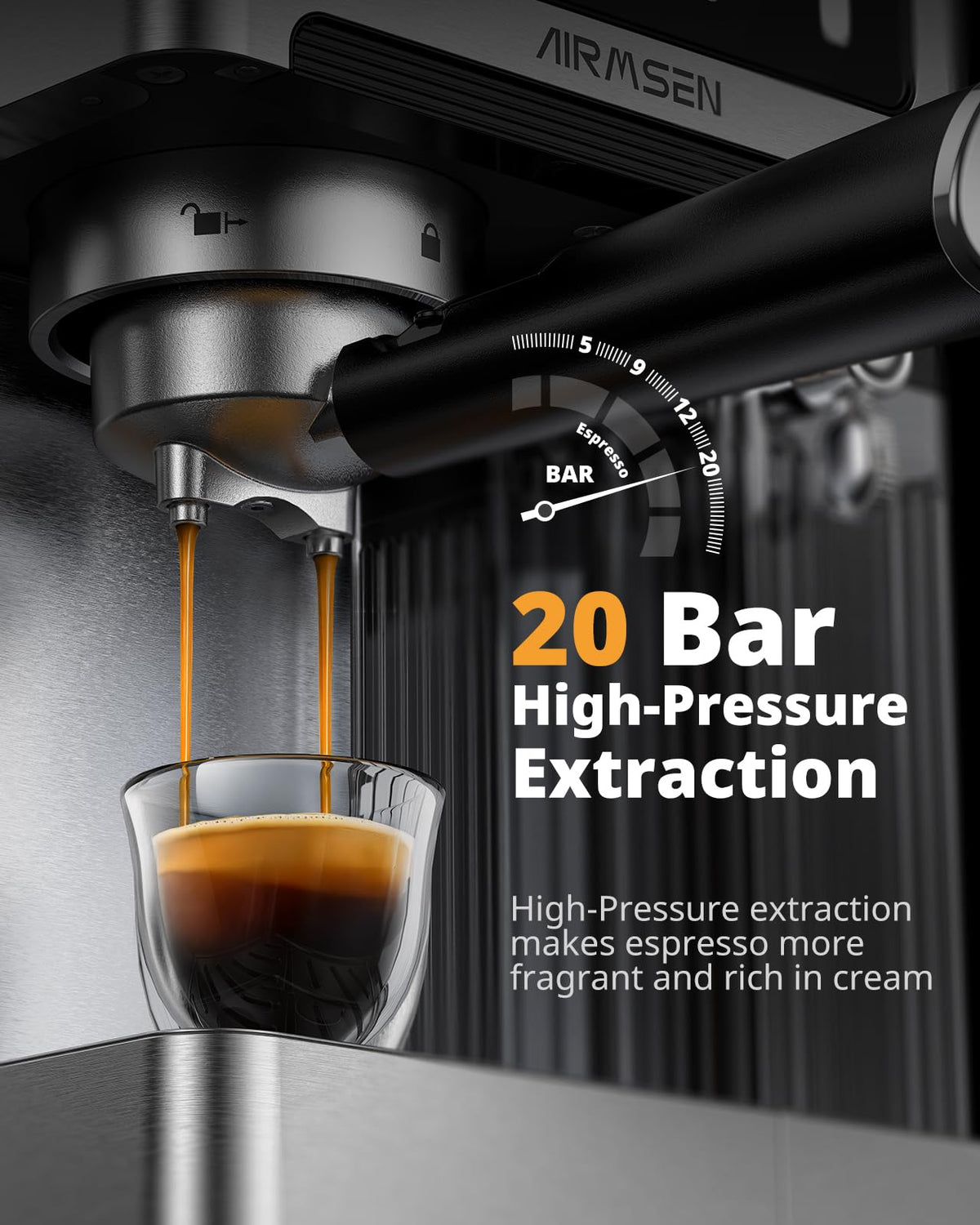 20 Bar Espresso Machine with Milk Frother, Stainless Steel, 60oz Water Tank B790