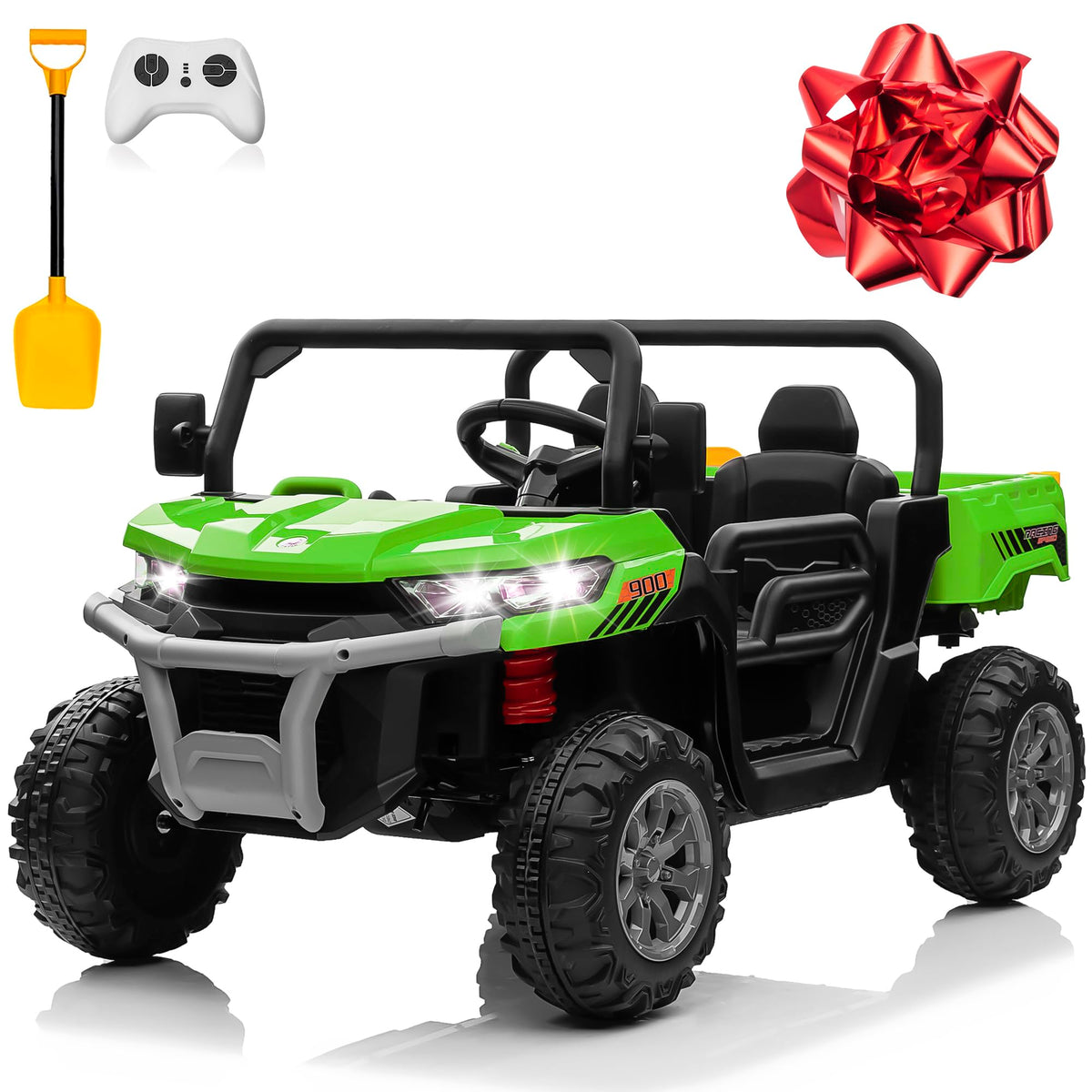 24V 4WD Ride on Truck Car with Dump Bed, 2 Seaters, Remote Control, Green F1678