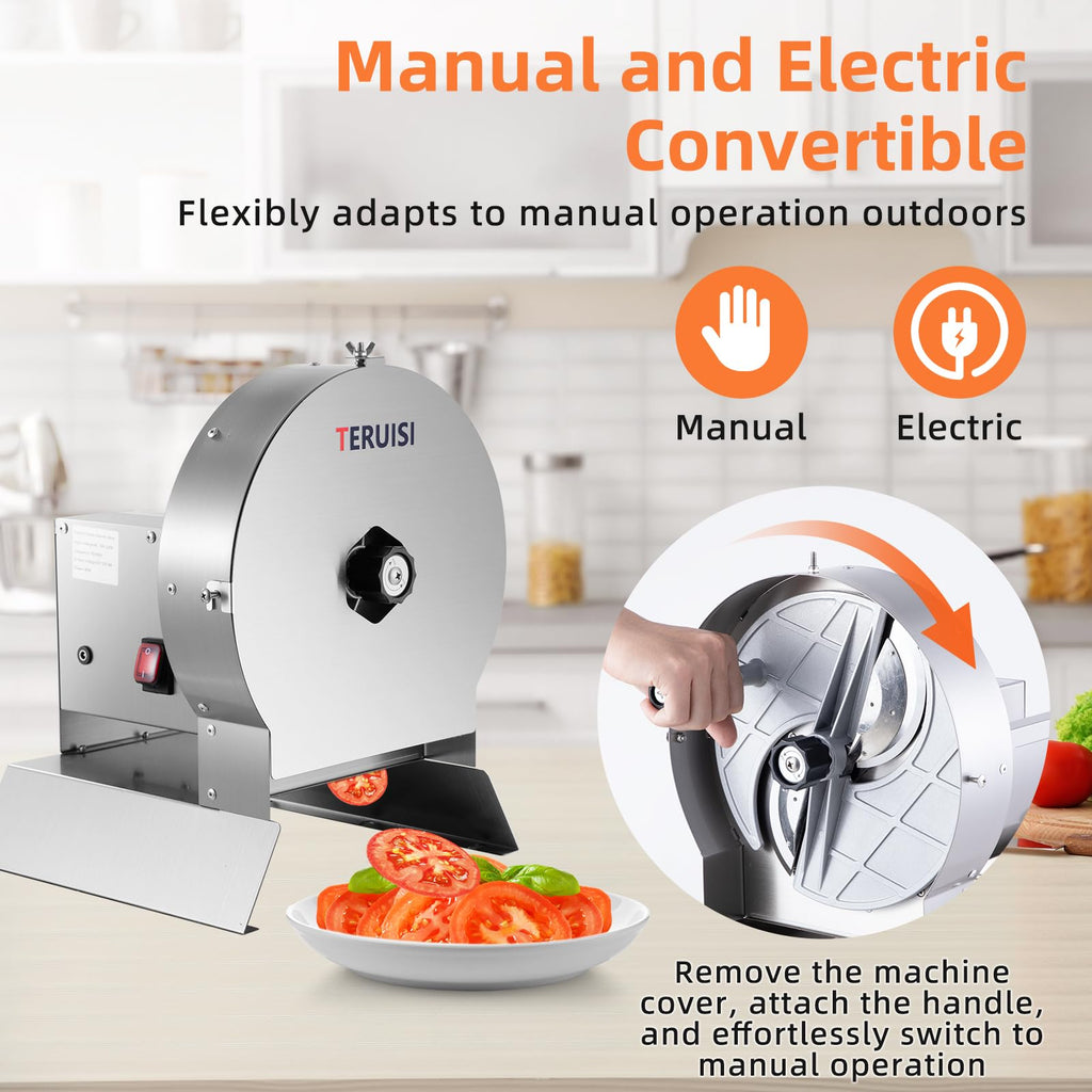 Electric Vegetable Slicer, Stainless Steel 2 IN 1 Manual & Electric Food Slicer P215