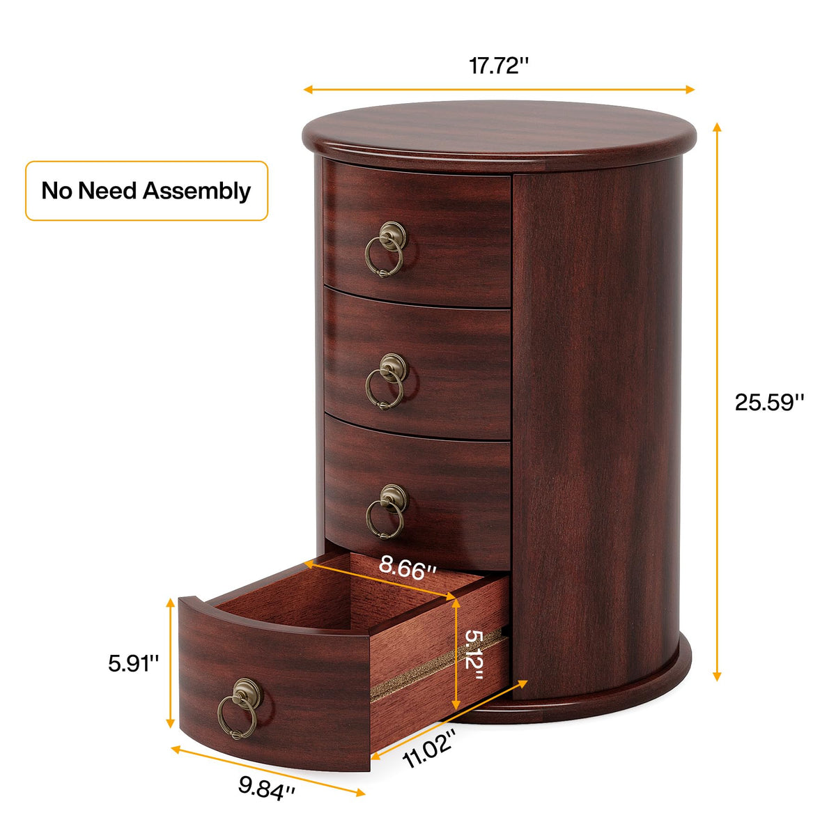 Solid Wood Round End Table with 4 Drawers Q601585