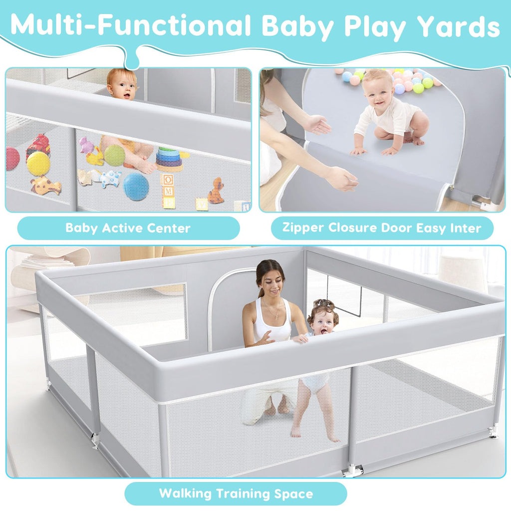 50x50 Inch Grey Baby Playpen with Mesh N97216