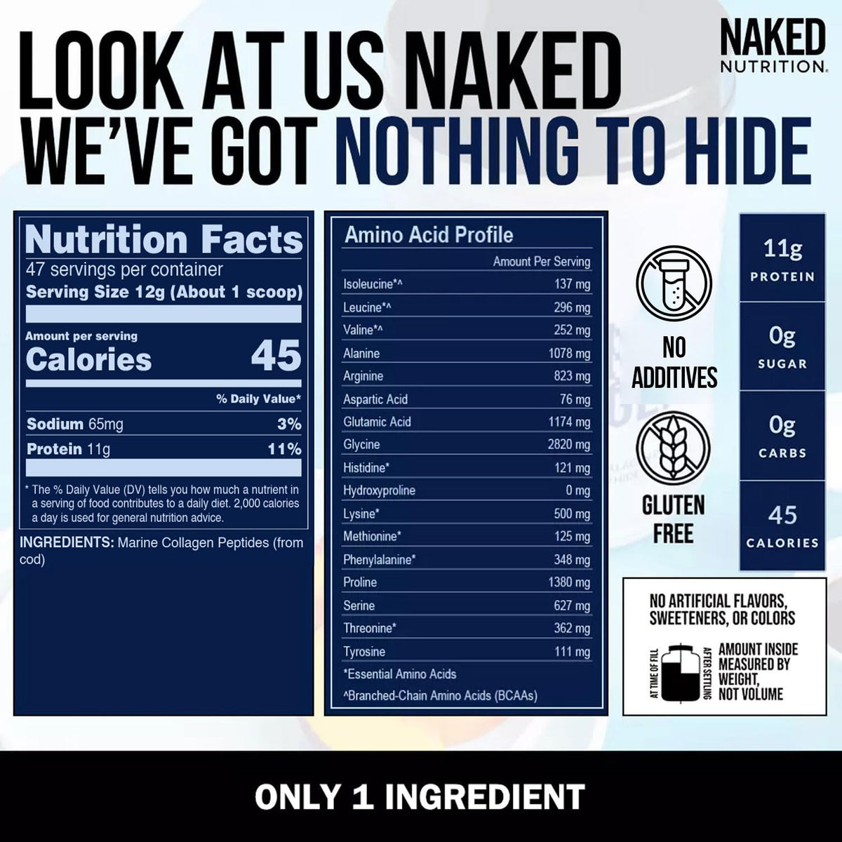 Unflavored Marine Collagen Peptides Protein Powder 47 Servings B5225