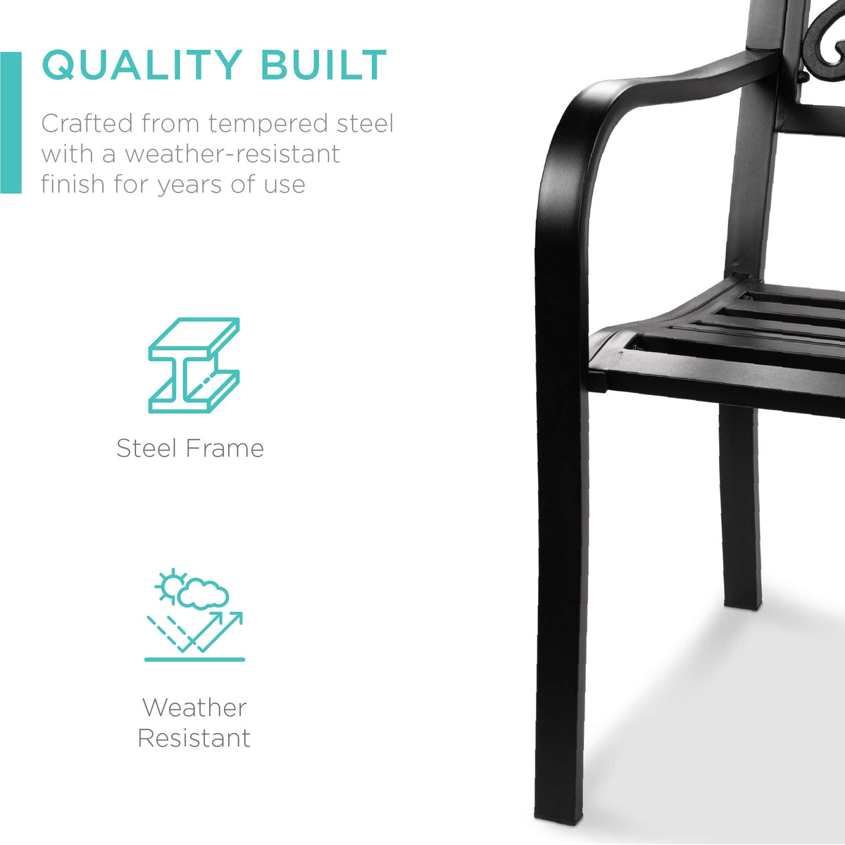 Black Steel Outdoor Bench with Floral Backrest L568