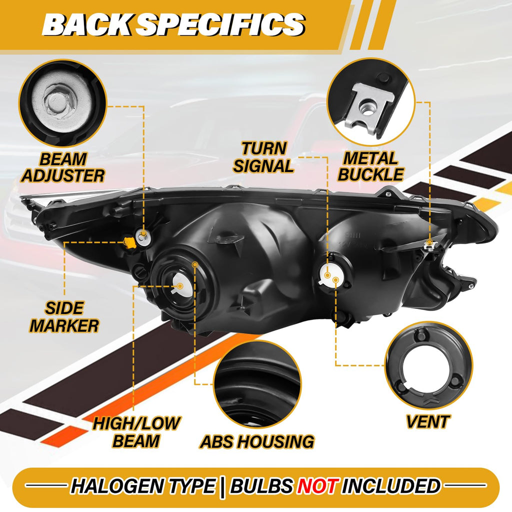 Halogen Headlight Assembly Pair Set Chrome Housing Amber Reflector F572