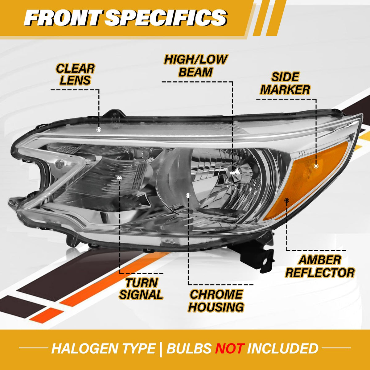 Halogen Headlight Assembly Pair Set Chrome Housing Amber Reflector F572