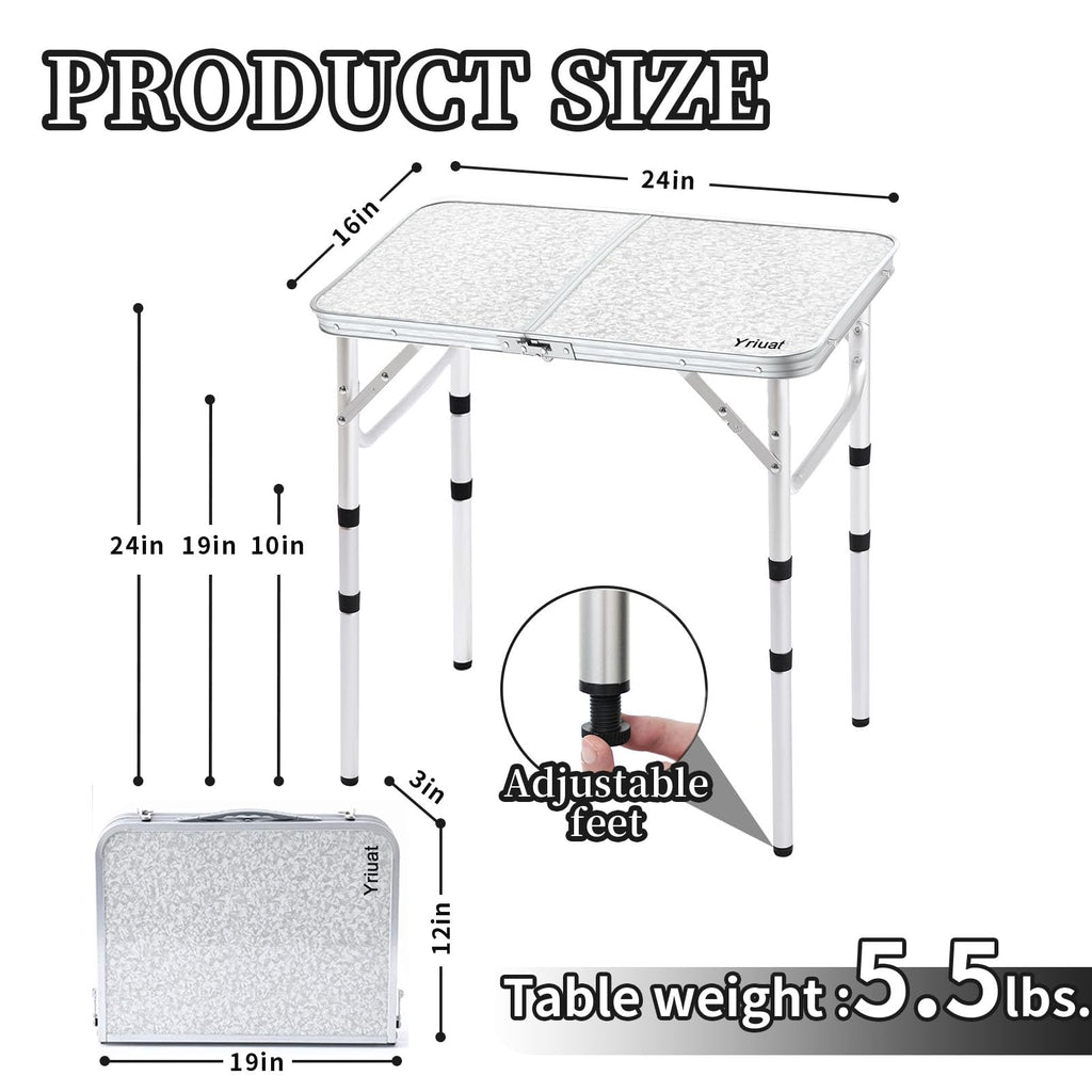Folding Camping Table, Adjustable Height Portable Picnic Table, 24"x 16" Z73445