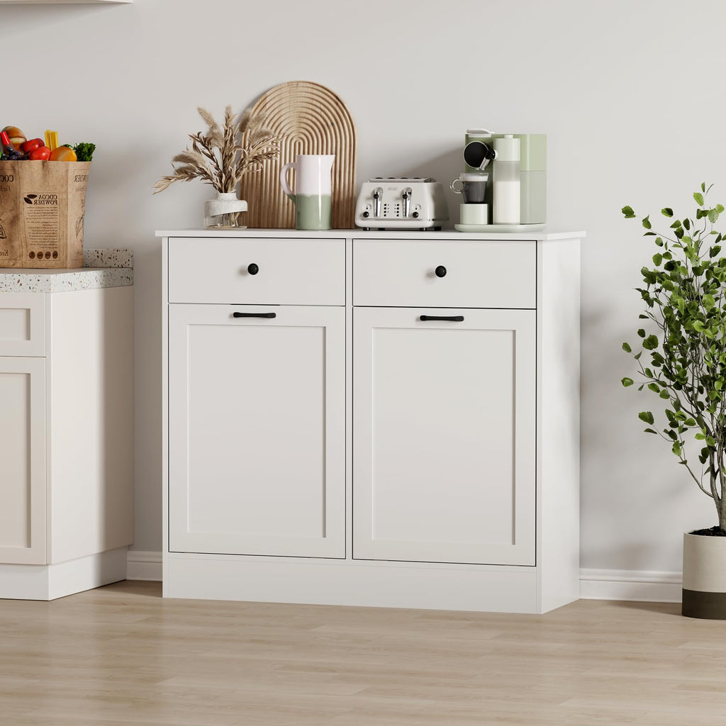 White 20-Gallon Wooden Tilt-Out Trash Can Cabinet I47231