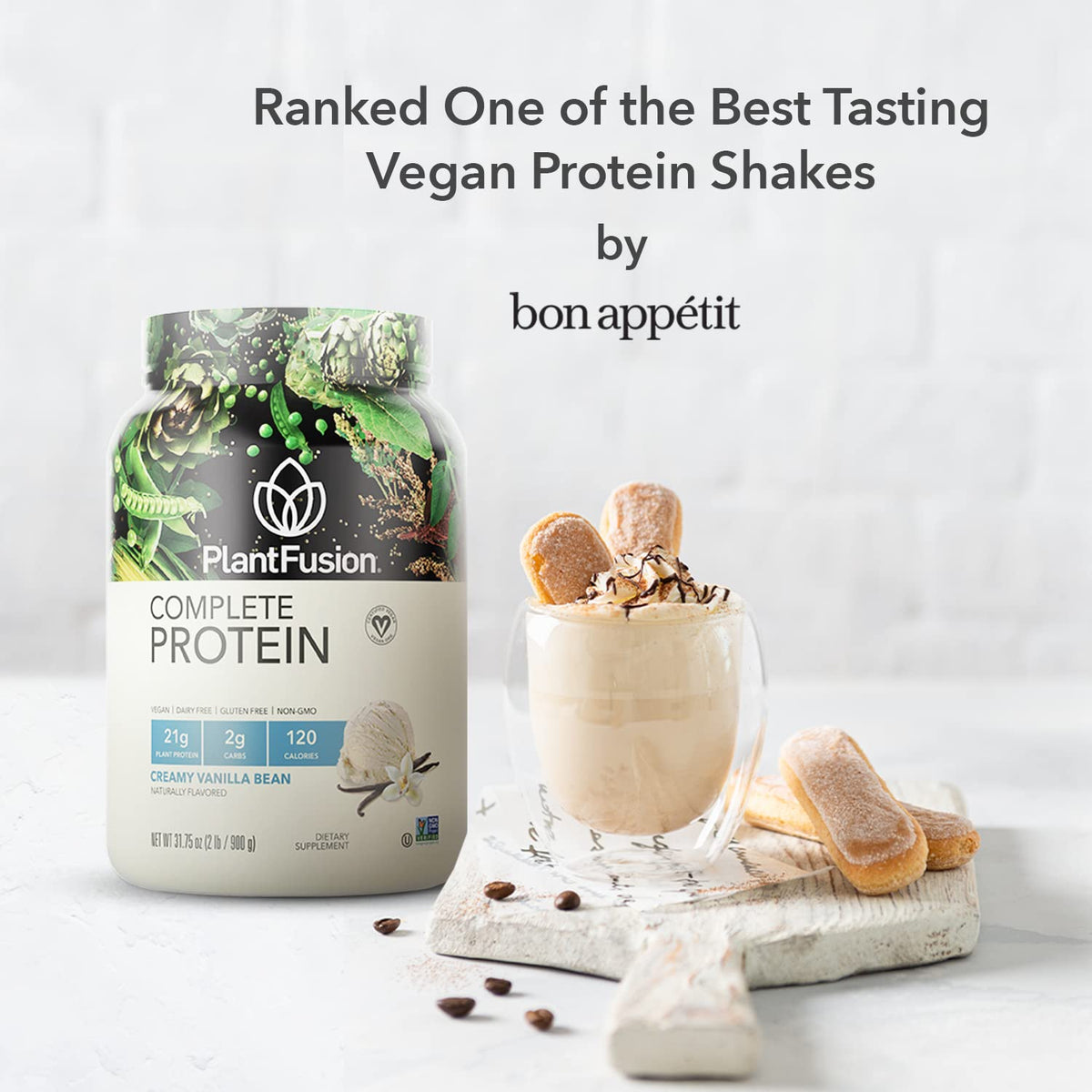 Vanilla Bean Vegan Protein Powder 2lb with Shaker Bottle E8493
