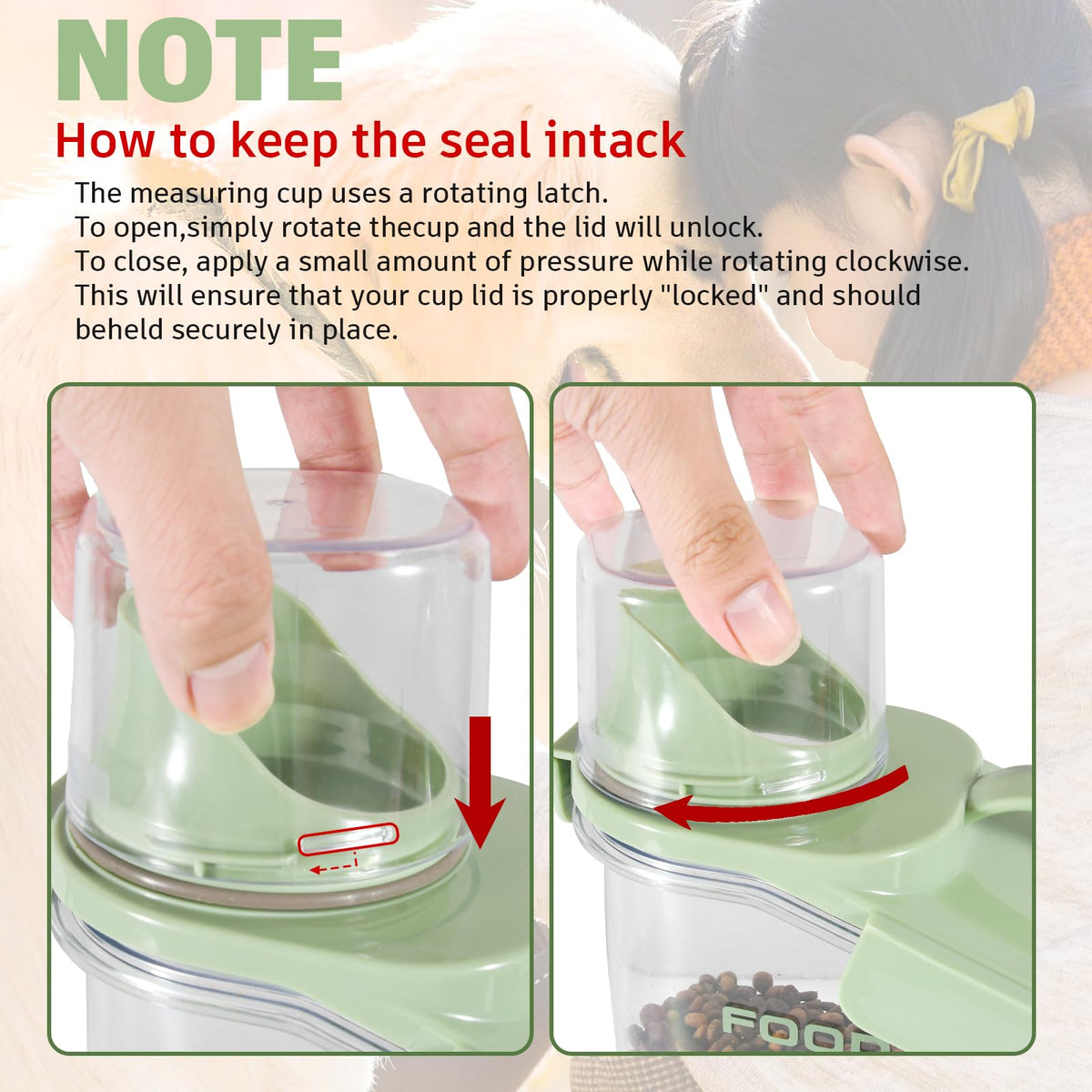 Airtight Pet Food Storage Container with Measuring Cups A568859