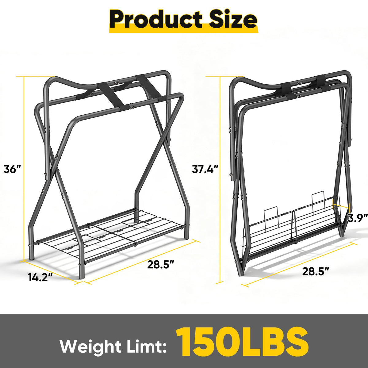 Foldable Black Horse Saddle Rack with Storage Y76835
