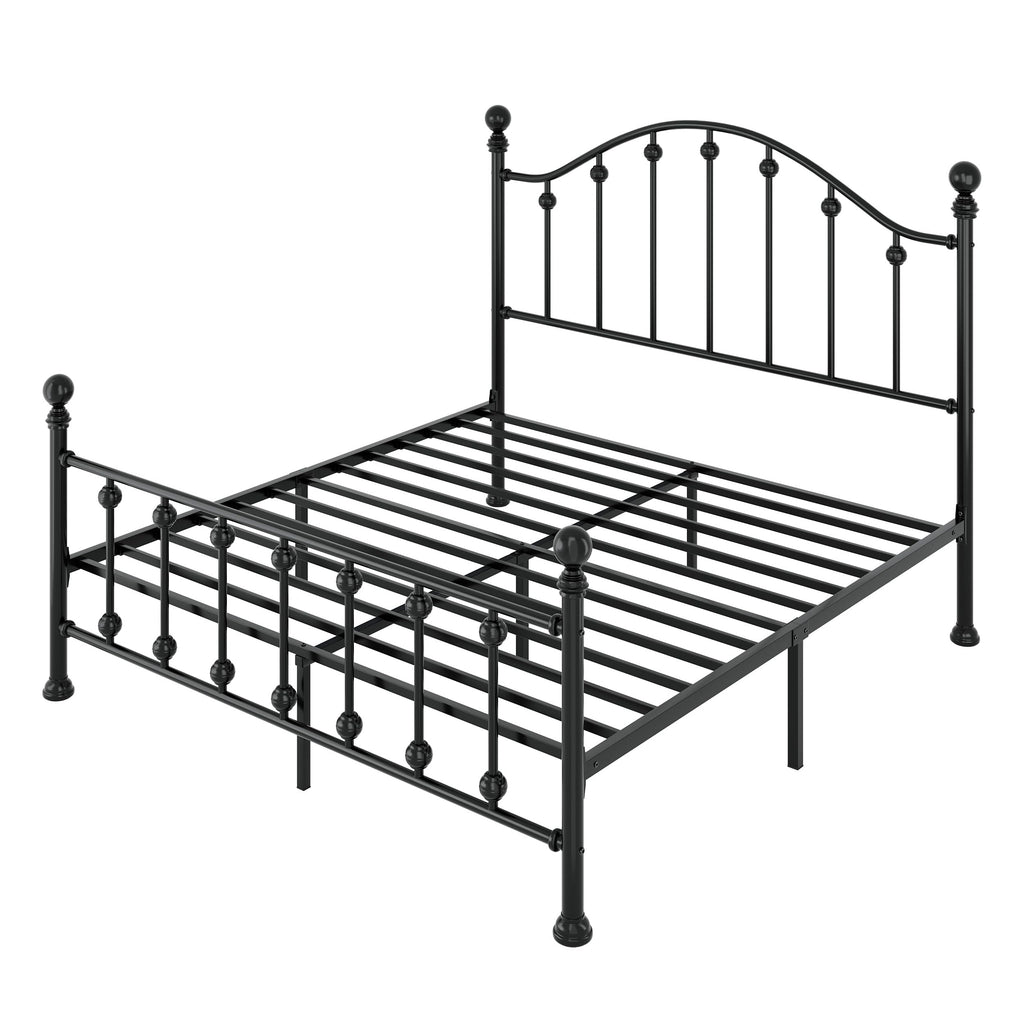 Queen Metal Bed Frame with Victorian Headboard and Footboard Black J206