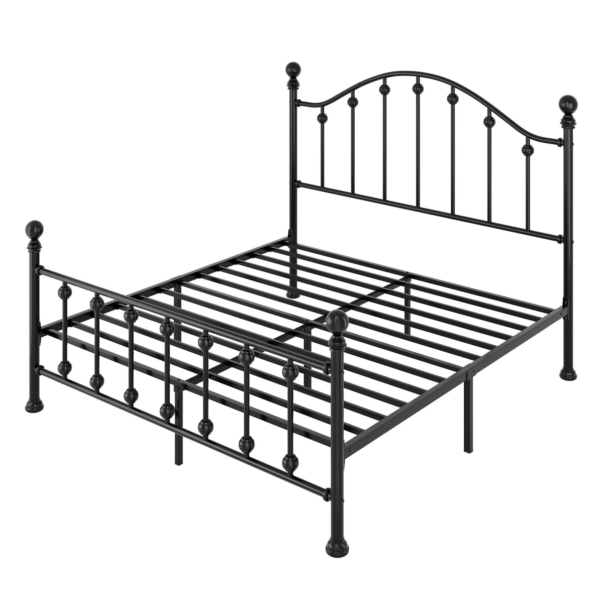 Queen Metal Bed Frame with Victorian Headboard and Footboard Black J206