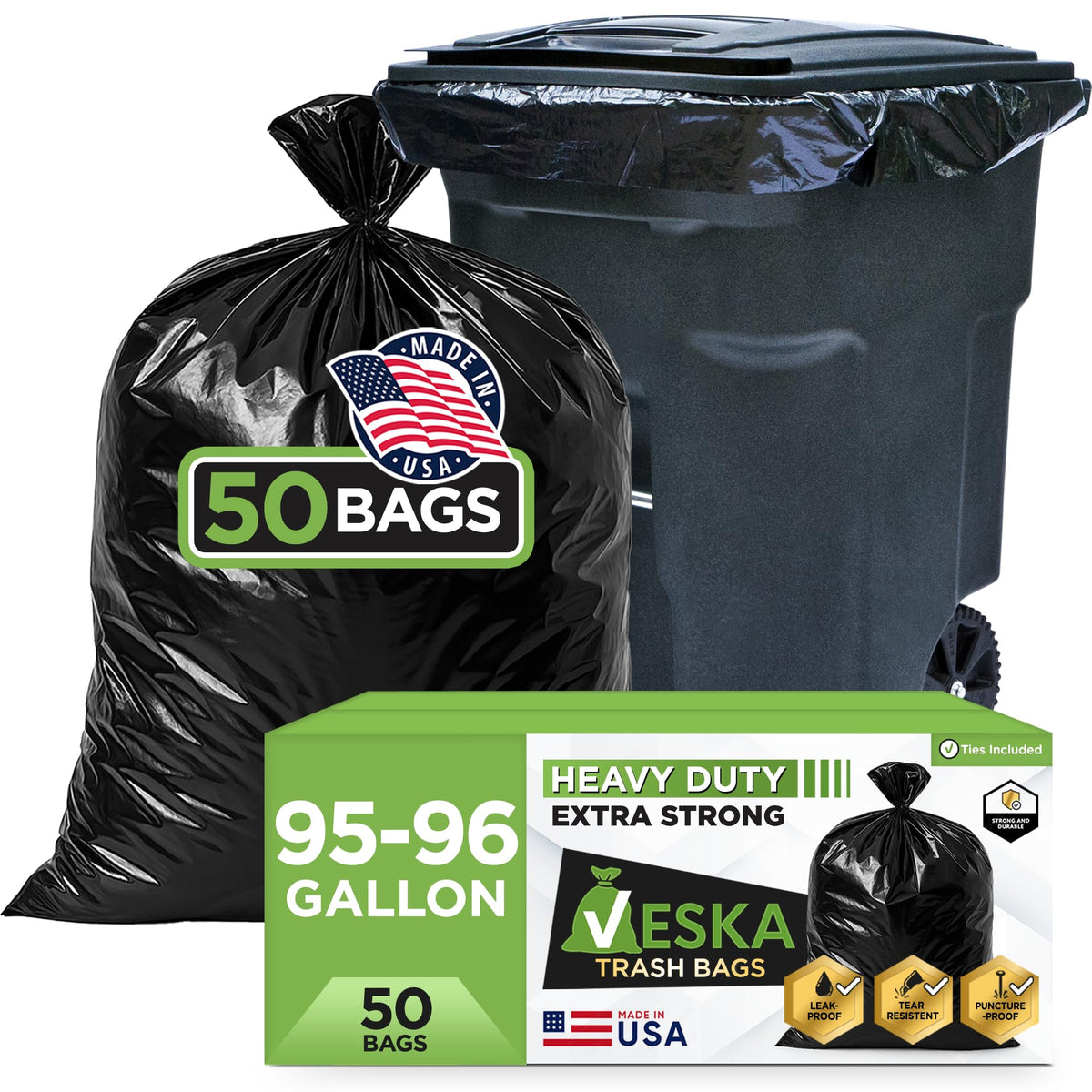 95-96 Gallon Black Heavy Duty Trash Bags with Ties L243518