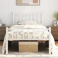 Twin Size White Metal Platform Bed Frame with Spindle Headboard S72140