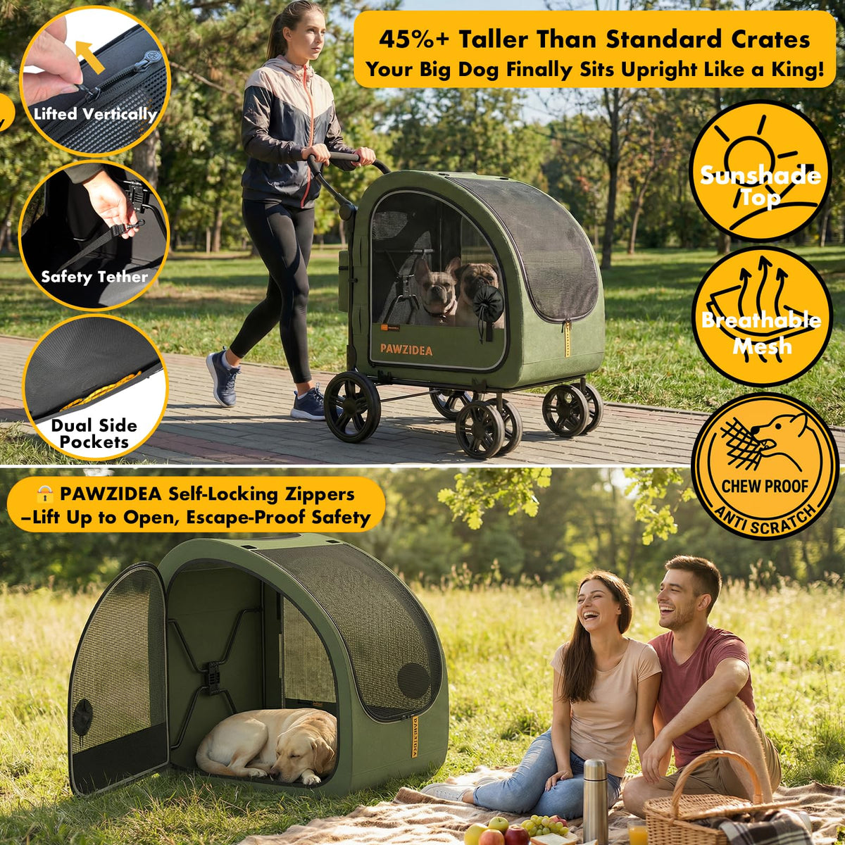 3-in-1 Large Dog Stroller with Detachable Carrier F604