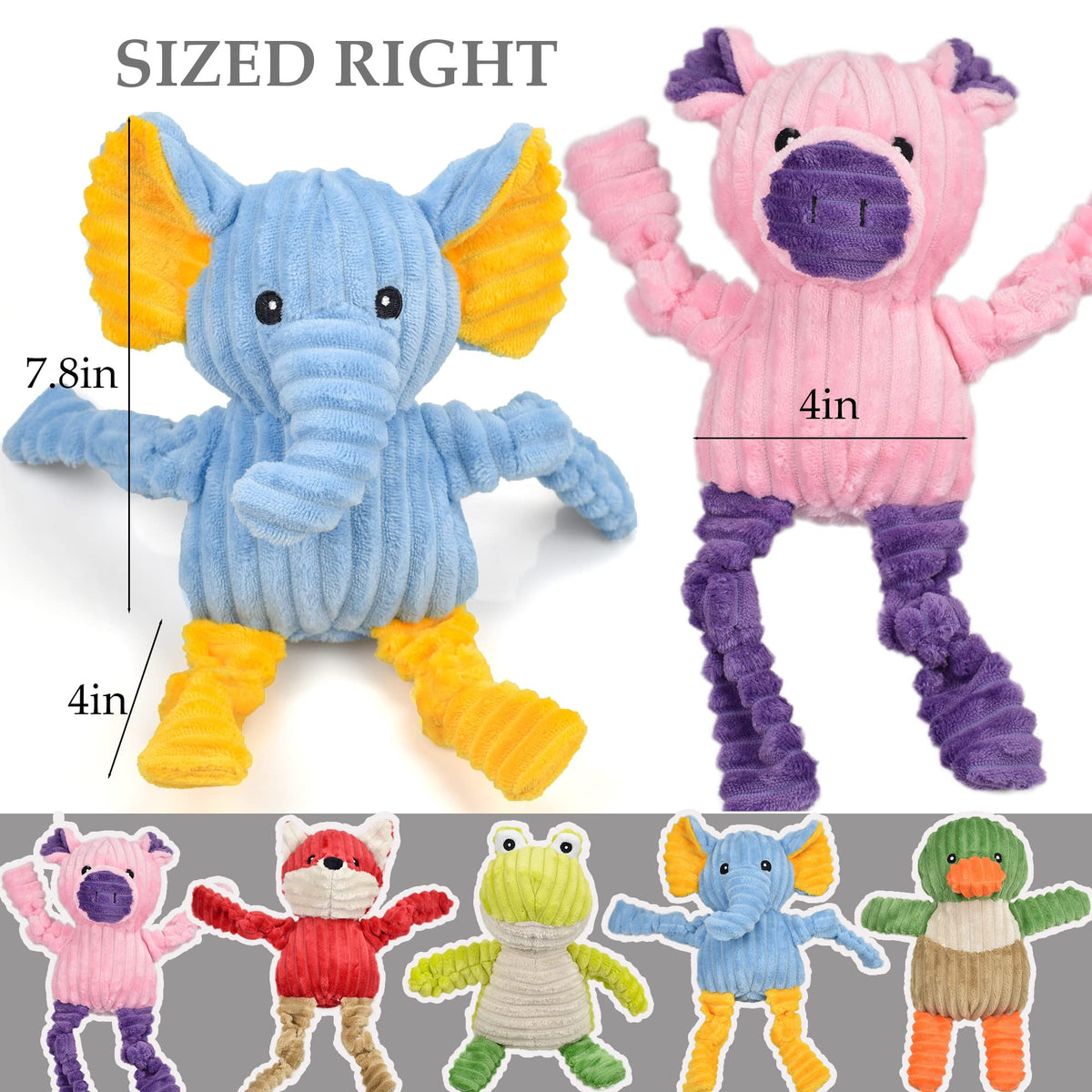 5 Pack Stuffed Squeaky Plush Dog Toys H50905