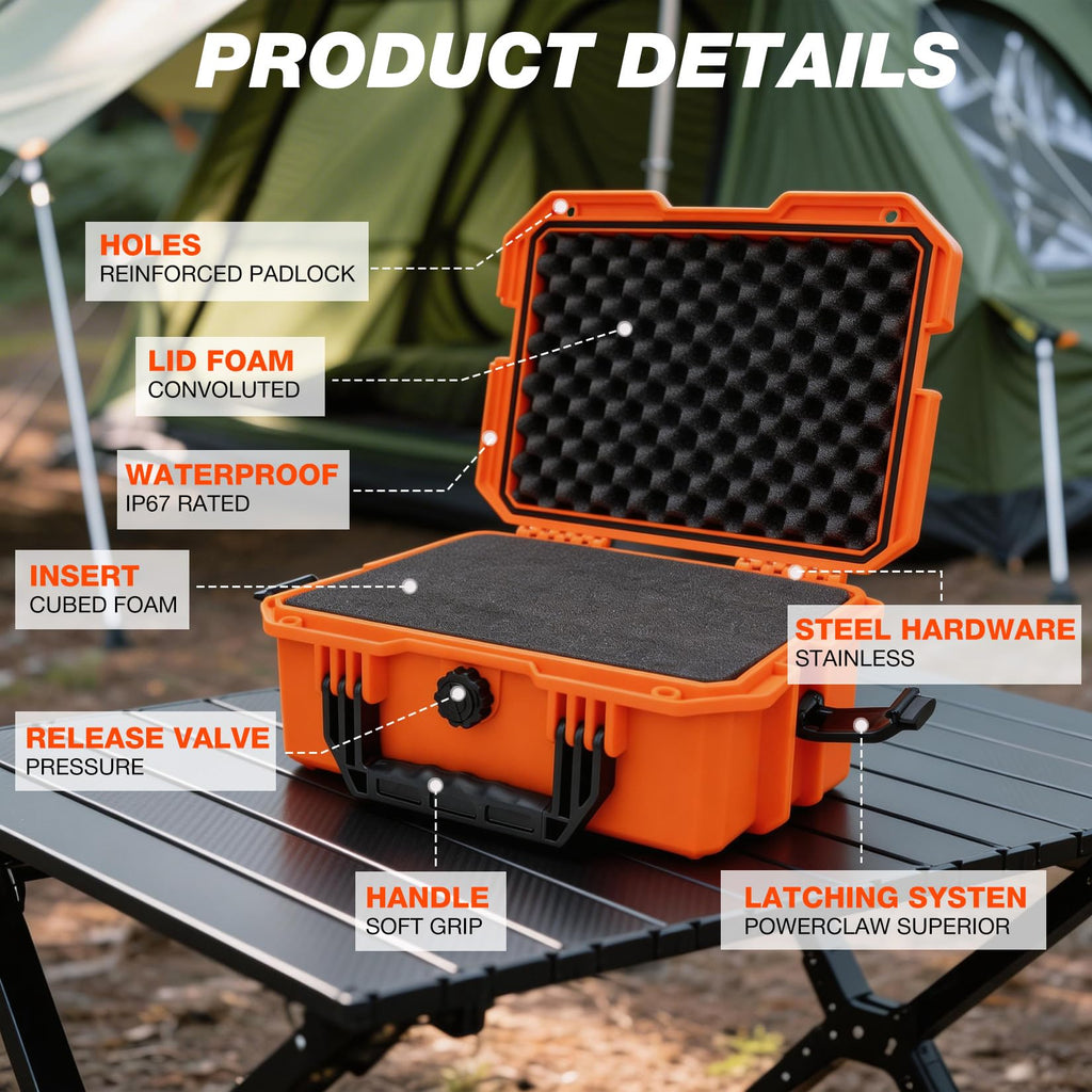 IP67 Waterproof Protective Camera Case with Customizable Foam, Orange O5165
