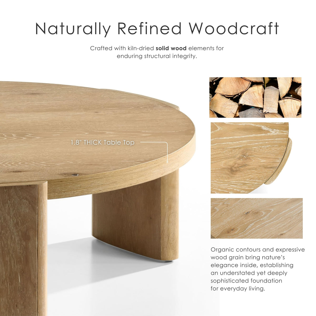 42” Round Oak Finish Wood Coffee Table M630