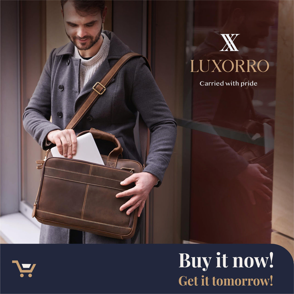 Full-Grain Leather Laptop Briefcase S889