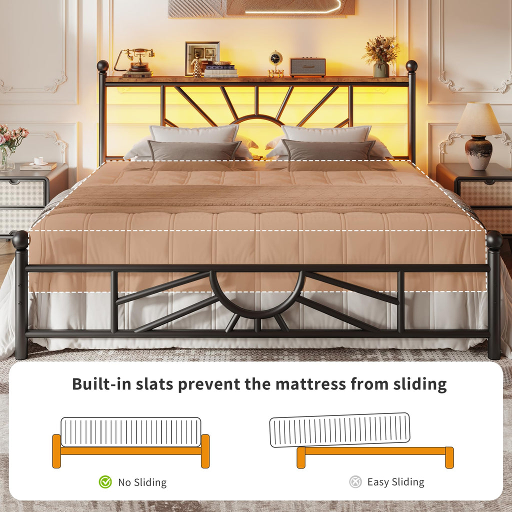 King Size Metal Platform Bed Frame with LED Lights V533