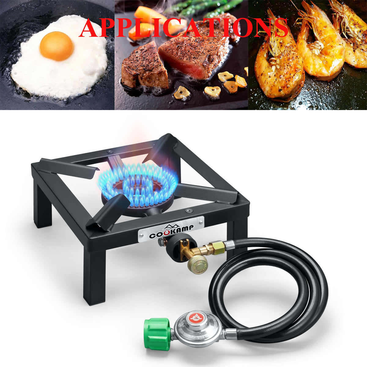 Single High Pressure Propane Camp Stove with Adjustable Regulator and Hose A8279