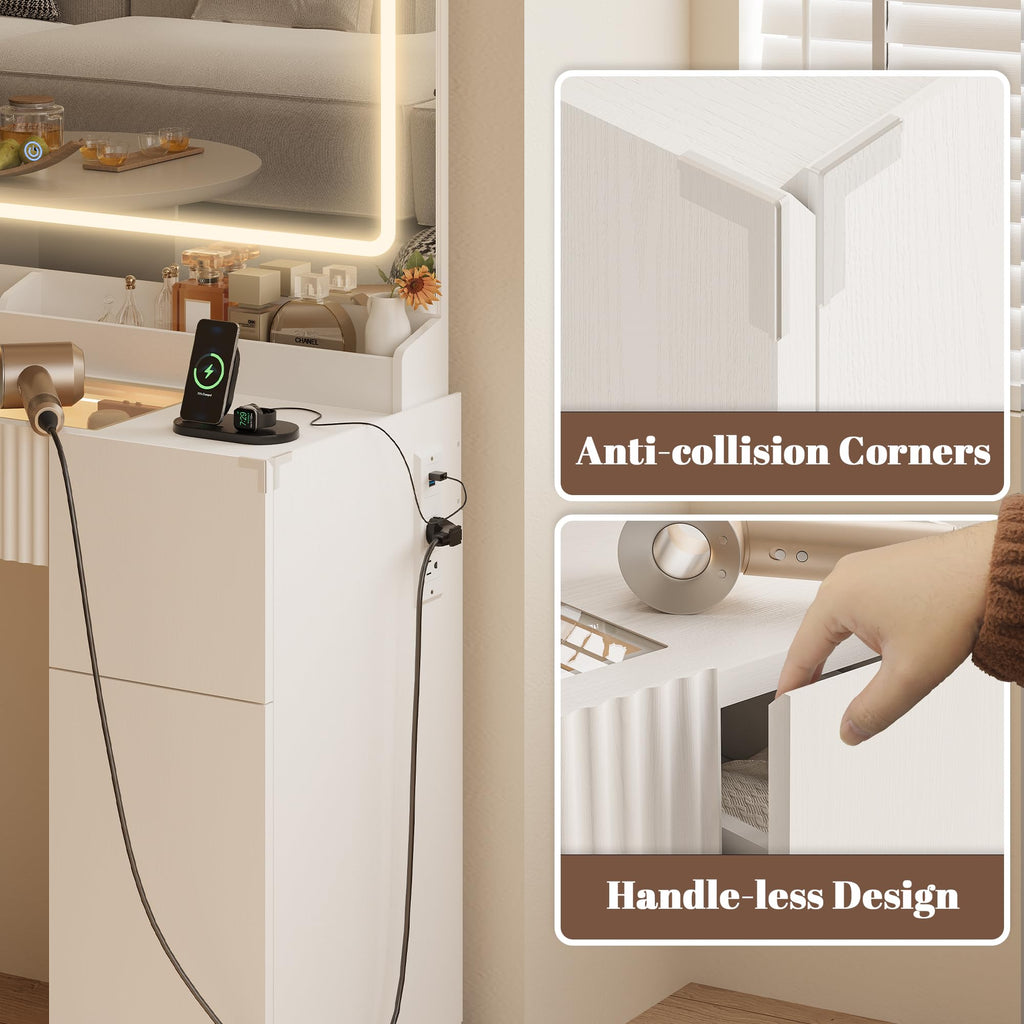 44" Pure White Vanity Desk with Mirror and Lights I930939