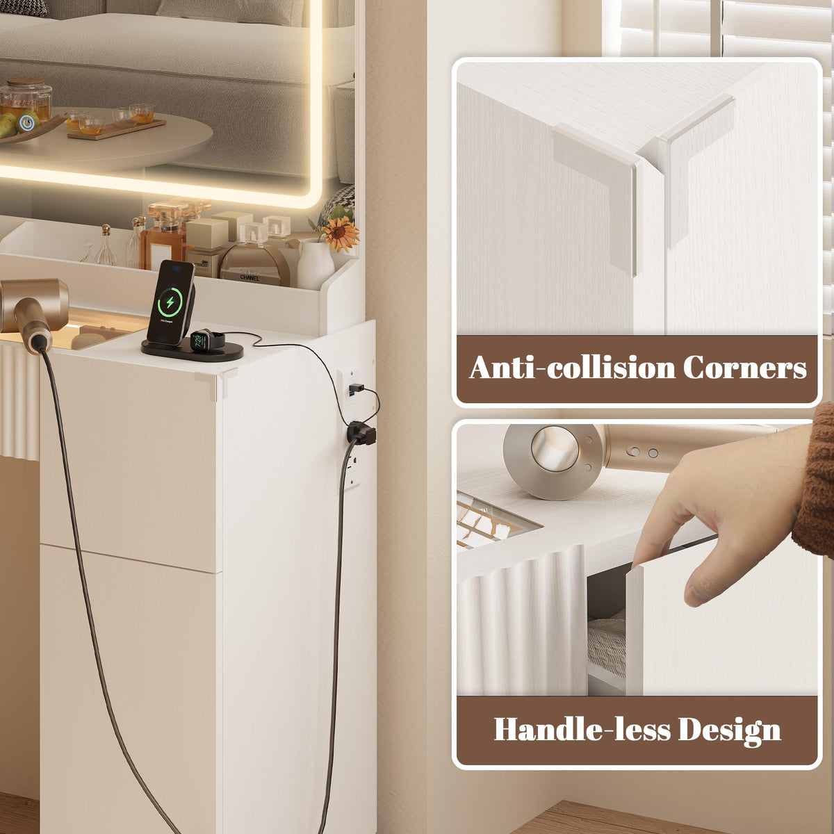 44" Pure White Vanity Desk with Mirror and Lights I930939