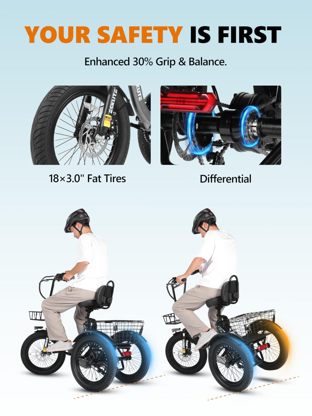 Foldable 3-Wheel Electric Trike Bike with 1200W Peak Motor I477