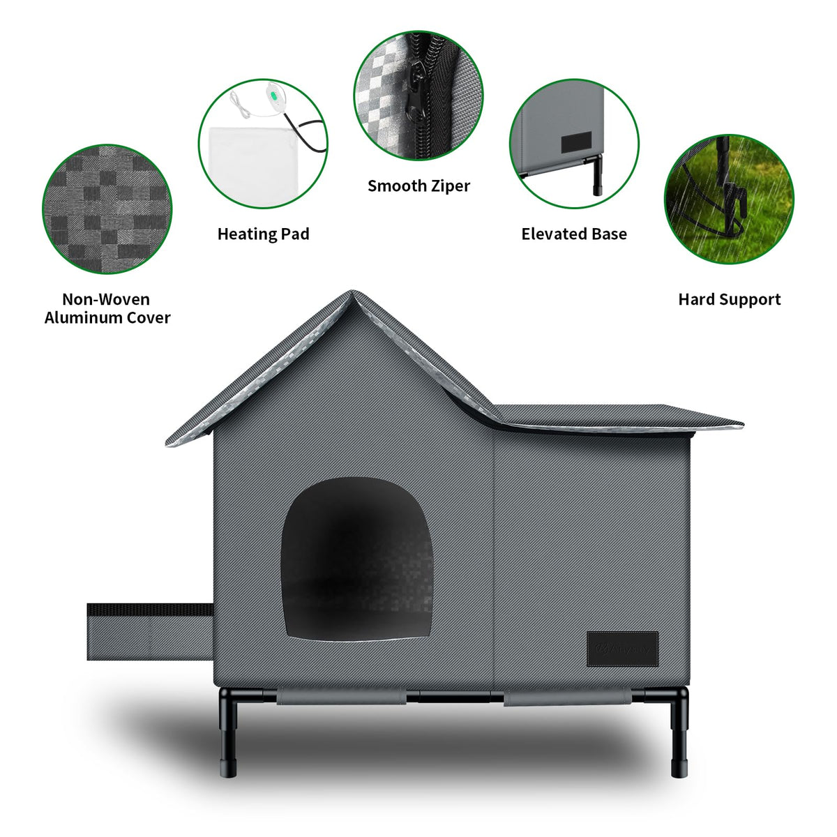 Heated Weatherproof Cat House with Heating Pad U651780