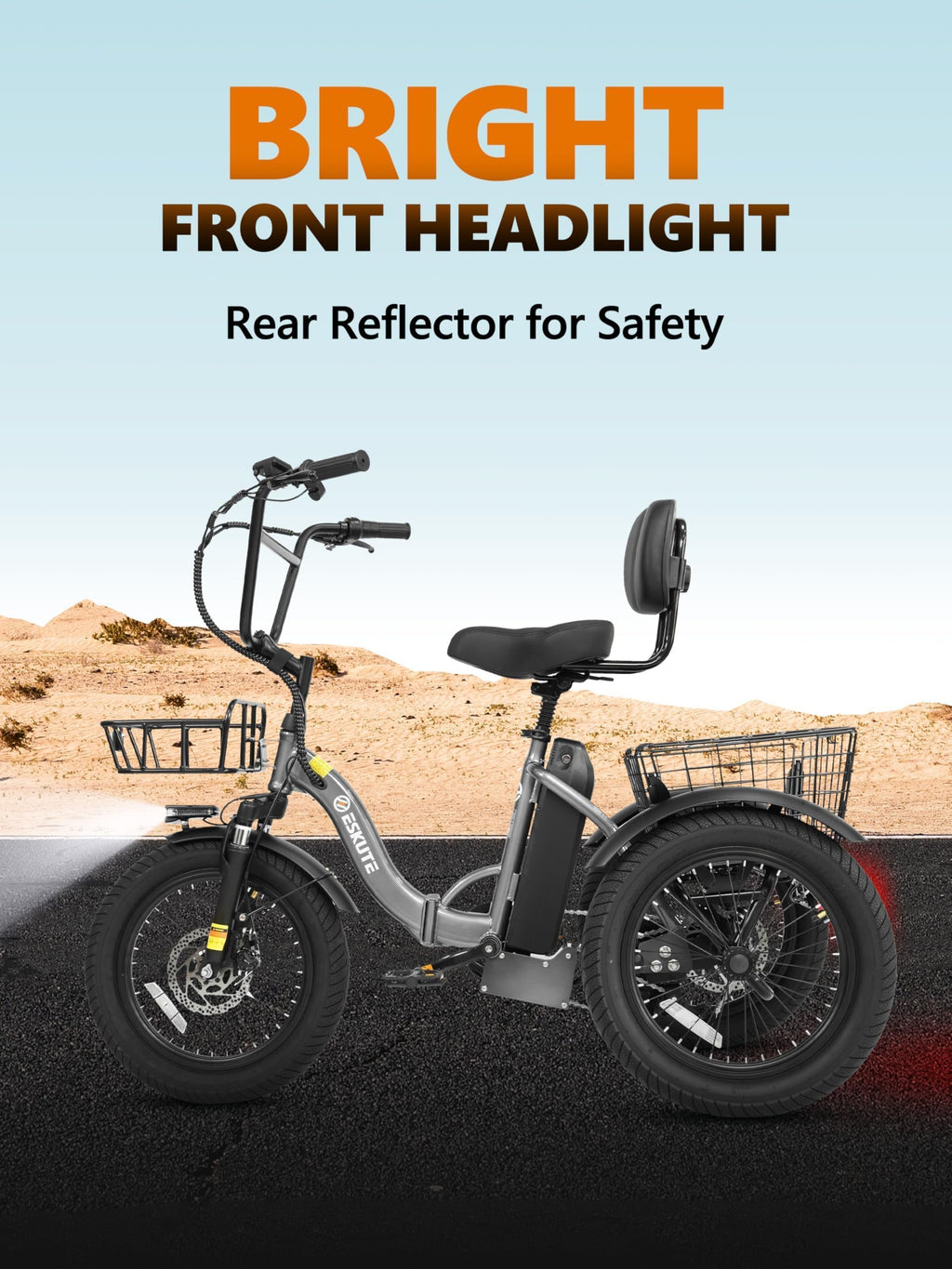Foldable 3-Wheel Electric Trike Bike with 1200W Peak Motor I477