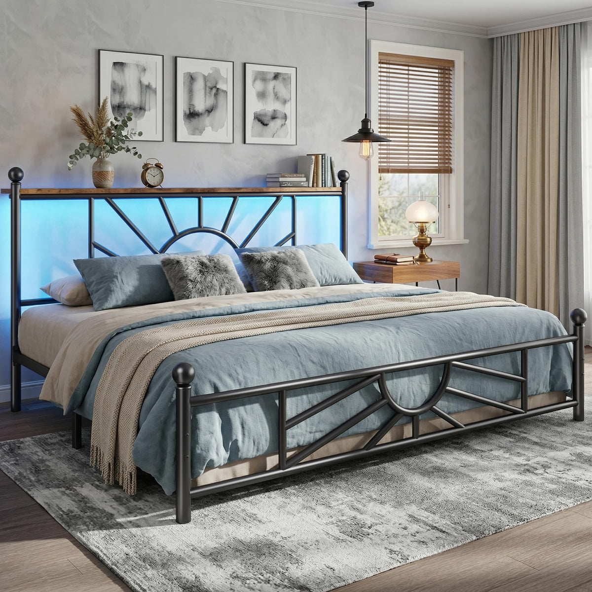 King Size Metal Platform Bed Frame with LED Lights V533