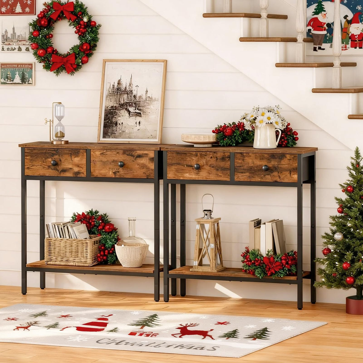 29.5" Narrow Console Table with 2 Fabric Drawers O4350