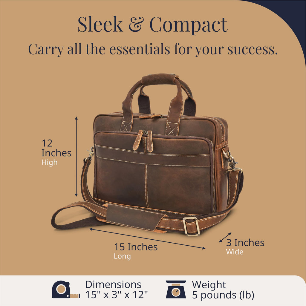 Full-Grain Leather Laptop Briefcase S889