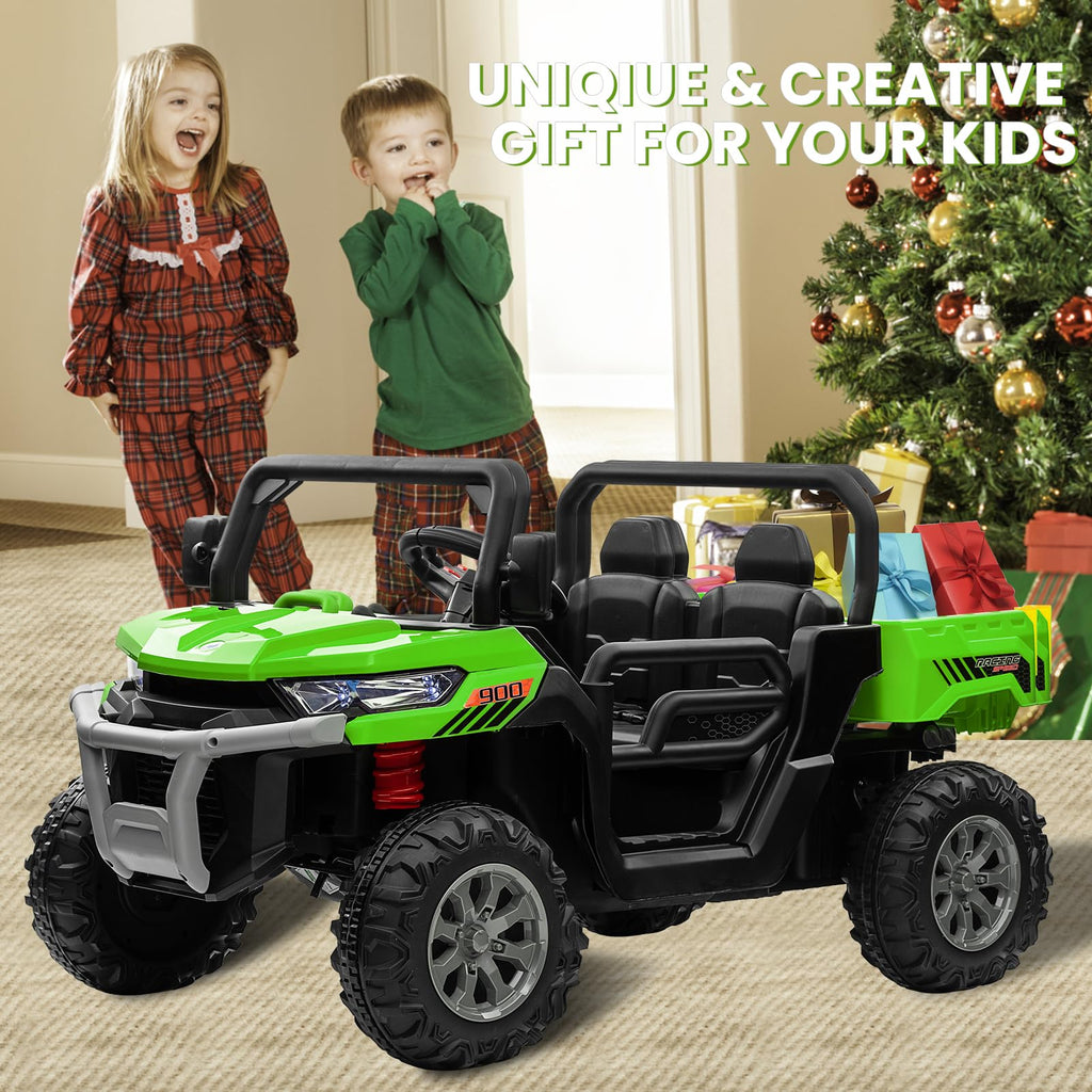 24V 4WD Ride on Truck Car with Dump Bed, 2 Seaters, Remote Control, Green F1678