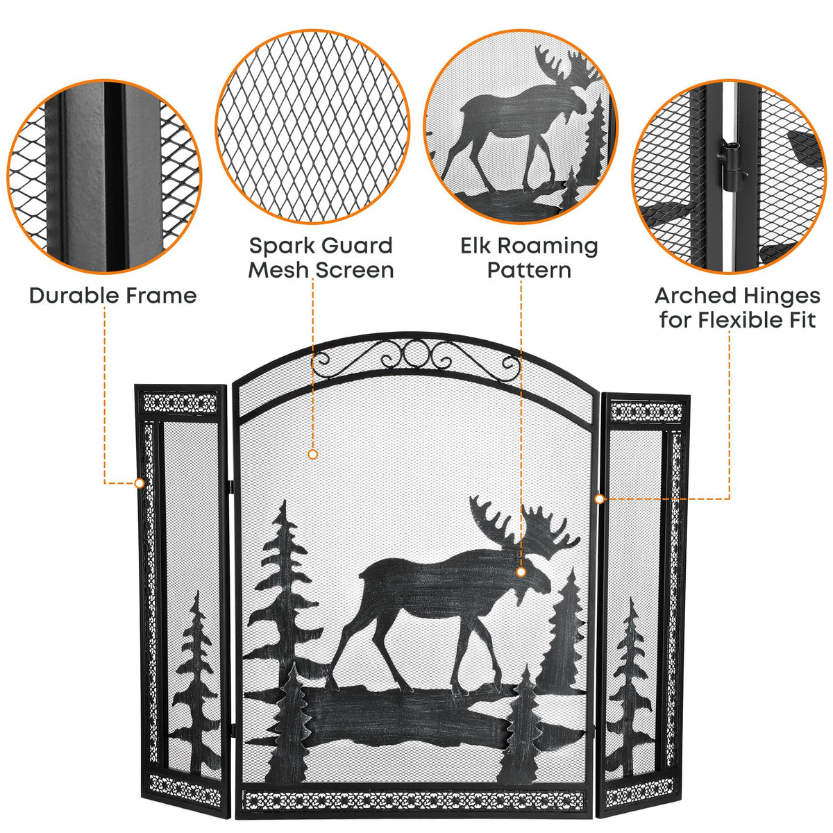 3 Panel Fireplace Screen with Guard Grate H271