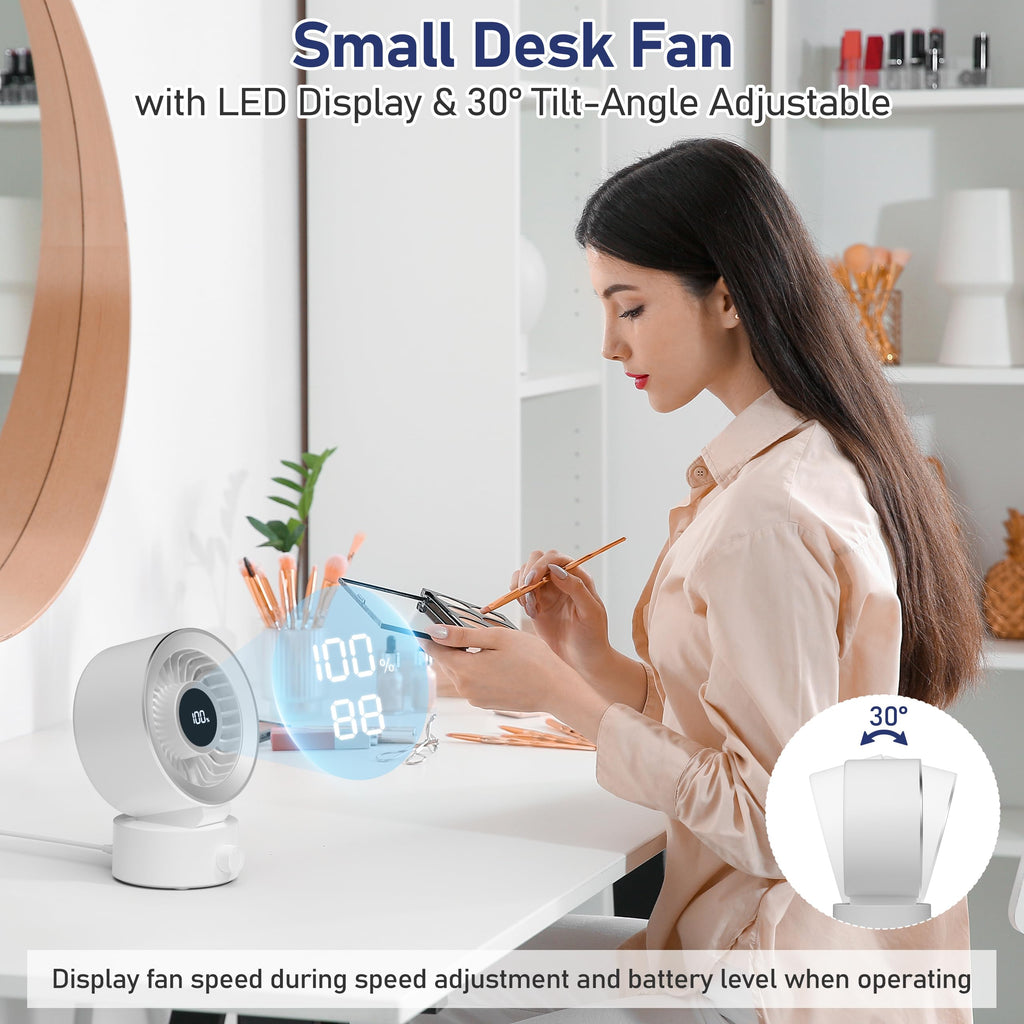 White Rechargeable Desk Fan with 1200mAh Battery J692314