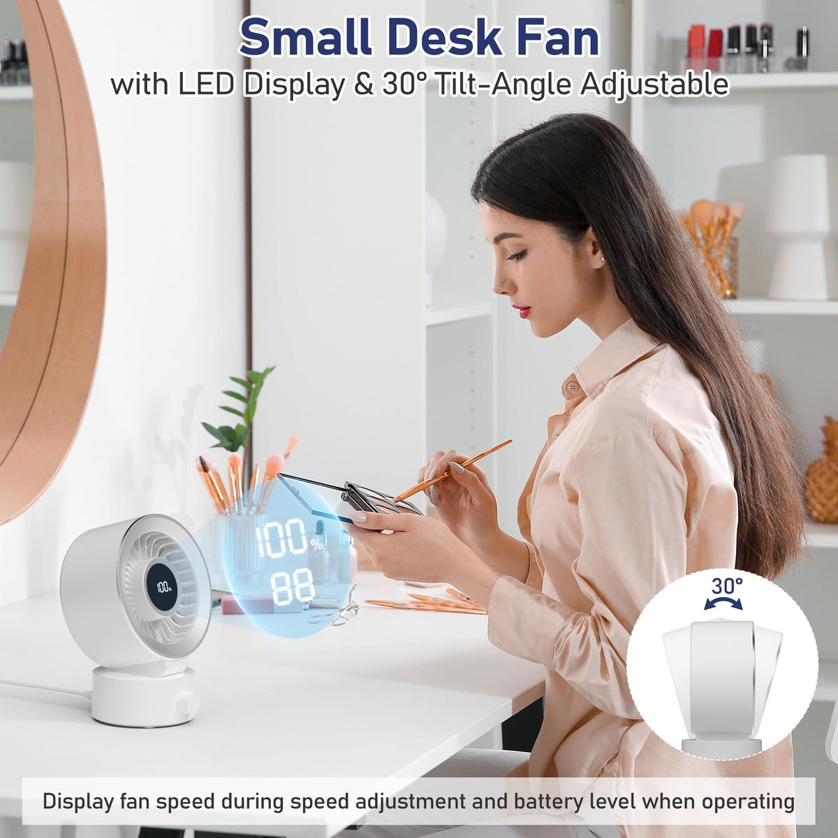 White Rechargeable Desk Fan with 1200mAh Battery J692314
